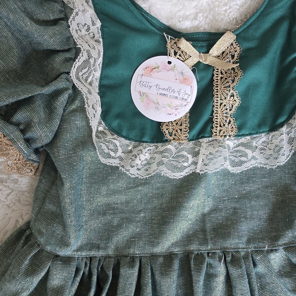 Green Dress with Lace and Gold Accents